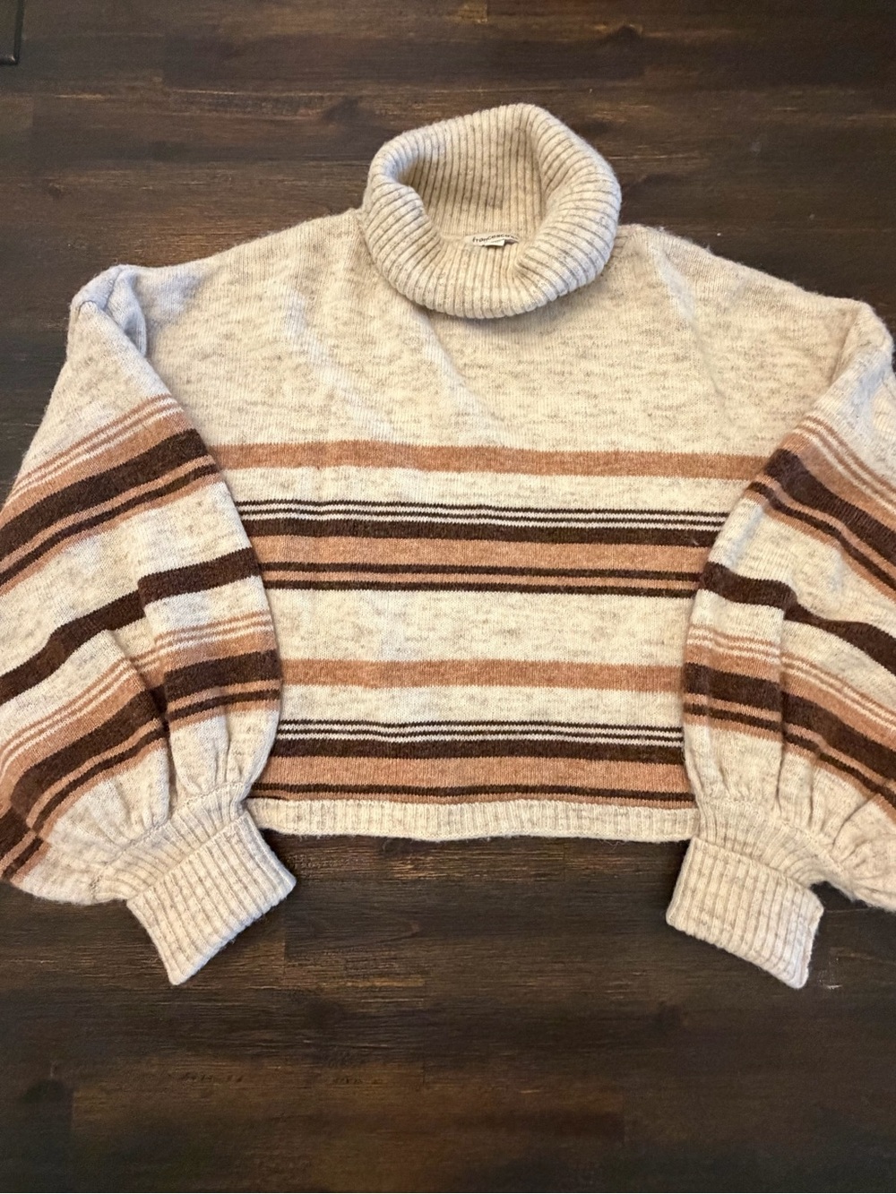 Francesca's Collections Cream and Brown Striped Turtleneck Sweater